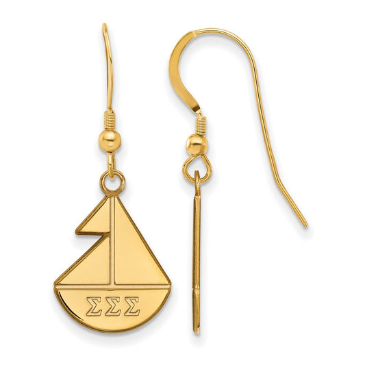 Gold Plated Sterling Silver Logoart Sigma Sorority Symbol Small Dangle Wire Earrings
