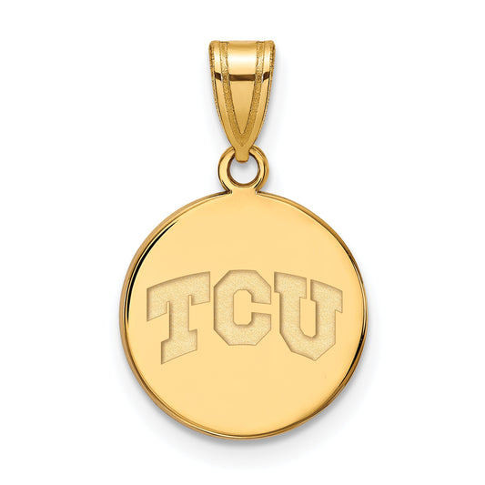 Gold Plated Sterling Silver Logoart Texas Christian University T C U Medium Disc Pendant