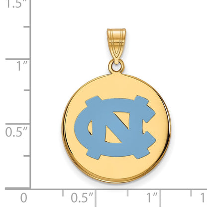 Gold Plated Sterling Silver Logoart University Of North Carolina N C Large Enameled Disc Pendant
