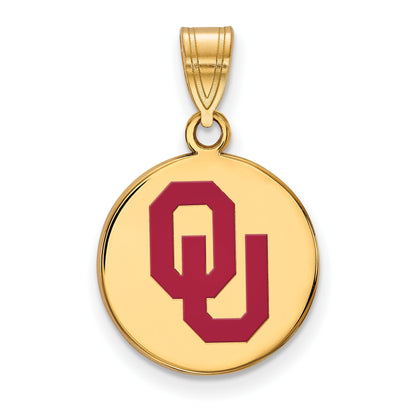 Gold Plated Sterling Silver Logoart University Of Oklahoma O U Medium Enameled Disc Pendant
