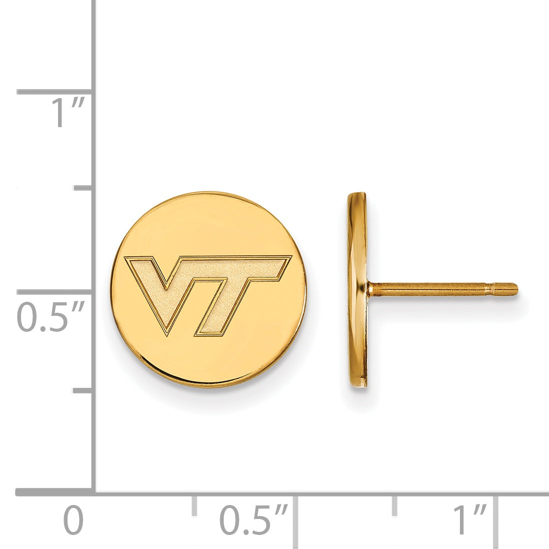Gold Plated Sterling Silver Logoart Virginia Tech V T Small Disc Earrings
