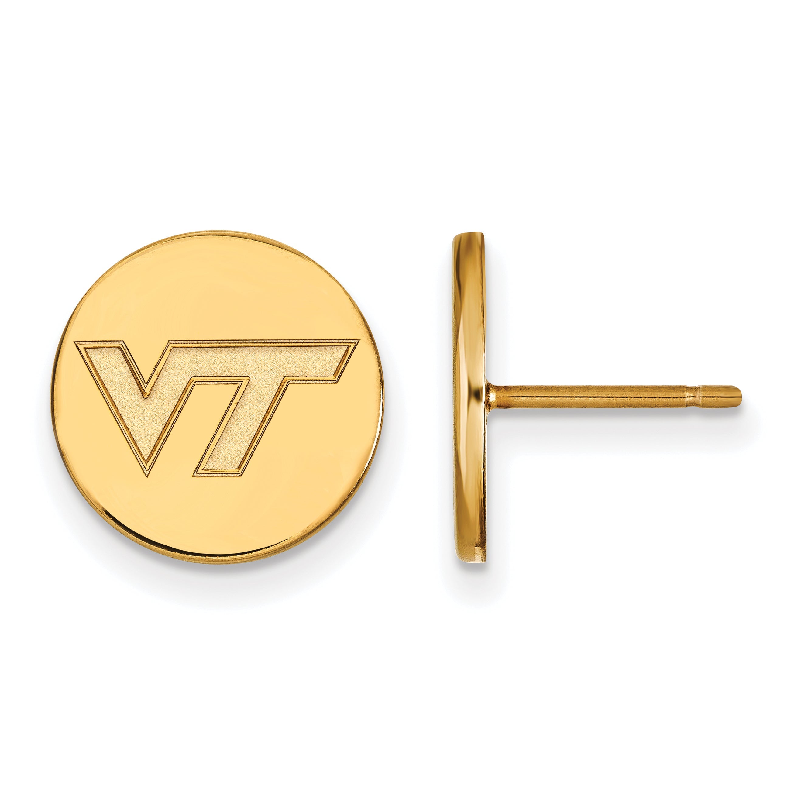 Gold Plated Sterling Silver Logoart Virginia Tech V T Small Disc Earrings