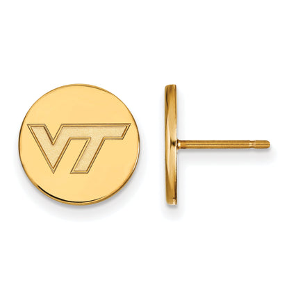 Gold Plated Sterling Silver Logoart Virginia Tech V T Small Disc Earrings