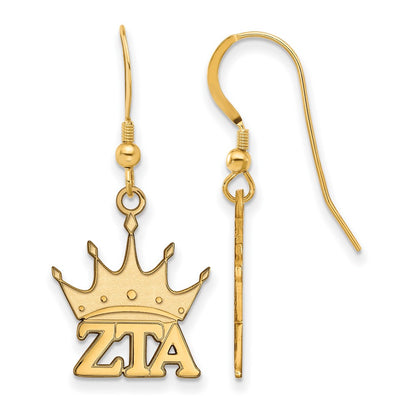Gold Plated Sterling Silver Logoart Zeta Tau Alpha Sorority Symbol Small Dangle Wire Earrings