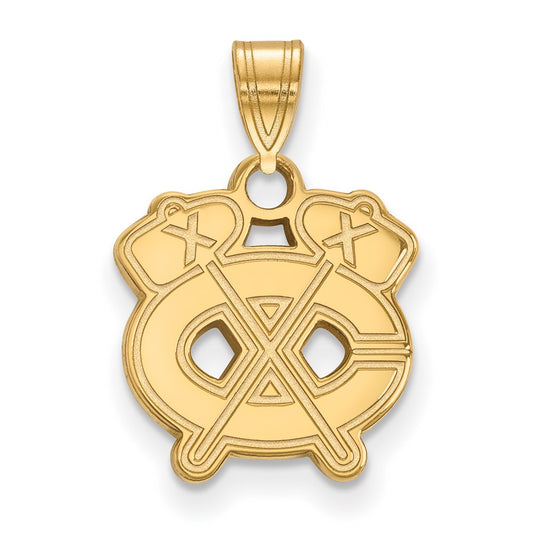 14K Yellow Gold Nhl Logoart Chicago Blackhawks Letter C And Tomahawk Small Pendant