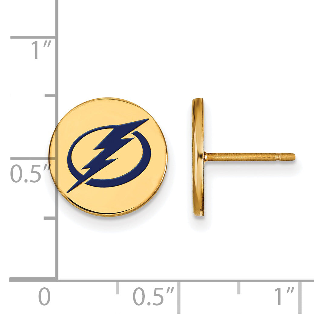 Gold Plated Sterling Silver Nhl Logoart Tampa Bay Lightning Small Enameled Disc Post Earrings