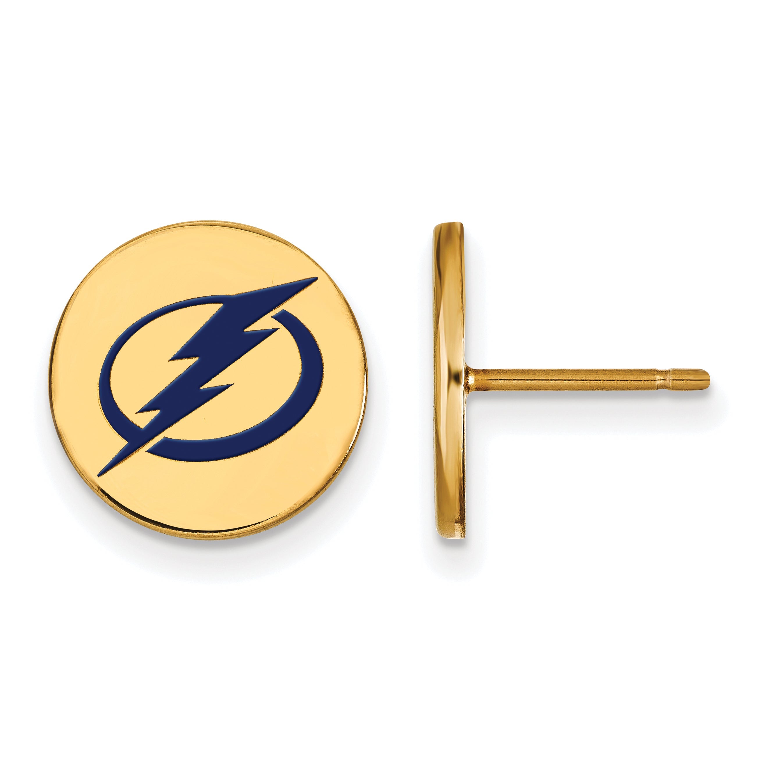 Gold Plated Sterling Silver Nhl Logoart Tampa Bay Lightning Small Enameled Disc Post Earrings