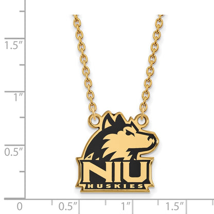 Gold Plated Sterling Silver Logoart Northern Illinois University N I U Huskies Large Enameled Pendant 18 Inch Necklace