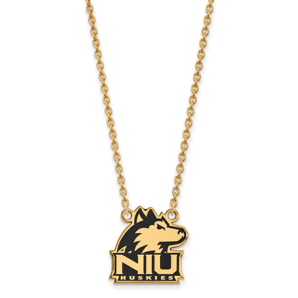 Gold Plated Sterling Silver Logoart Northern Illinois University N I U Huskies Large Enameled Pendant 18 Inch Necklace