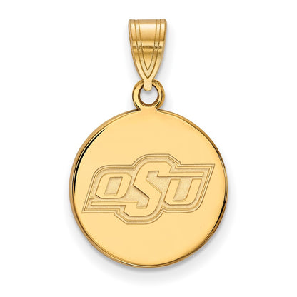 14K Yellow Gold Logoart Oklahoma State University O S U Medium Disc Pendant