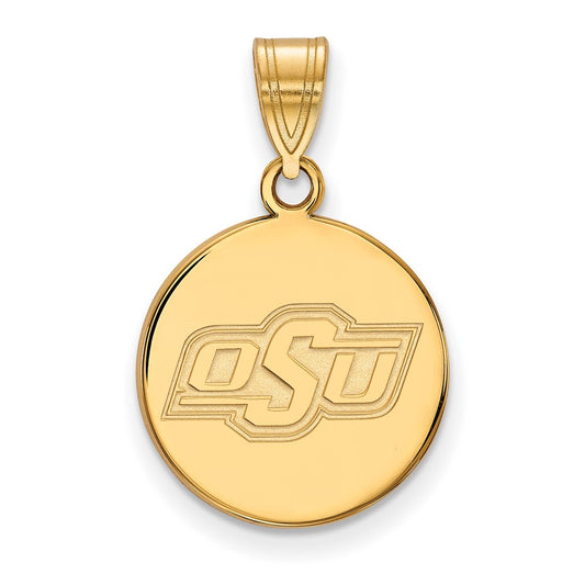 Gold Plated Sterling Silver Logoart Oklahoma State University O S U Medium Disc Pendant