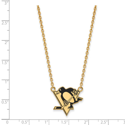 Gold Plated Sterling Silver Nhl Logoart Pittsburgh Penguins Large Enameled Pendant 18 Inch Necklace