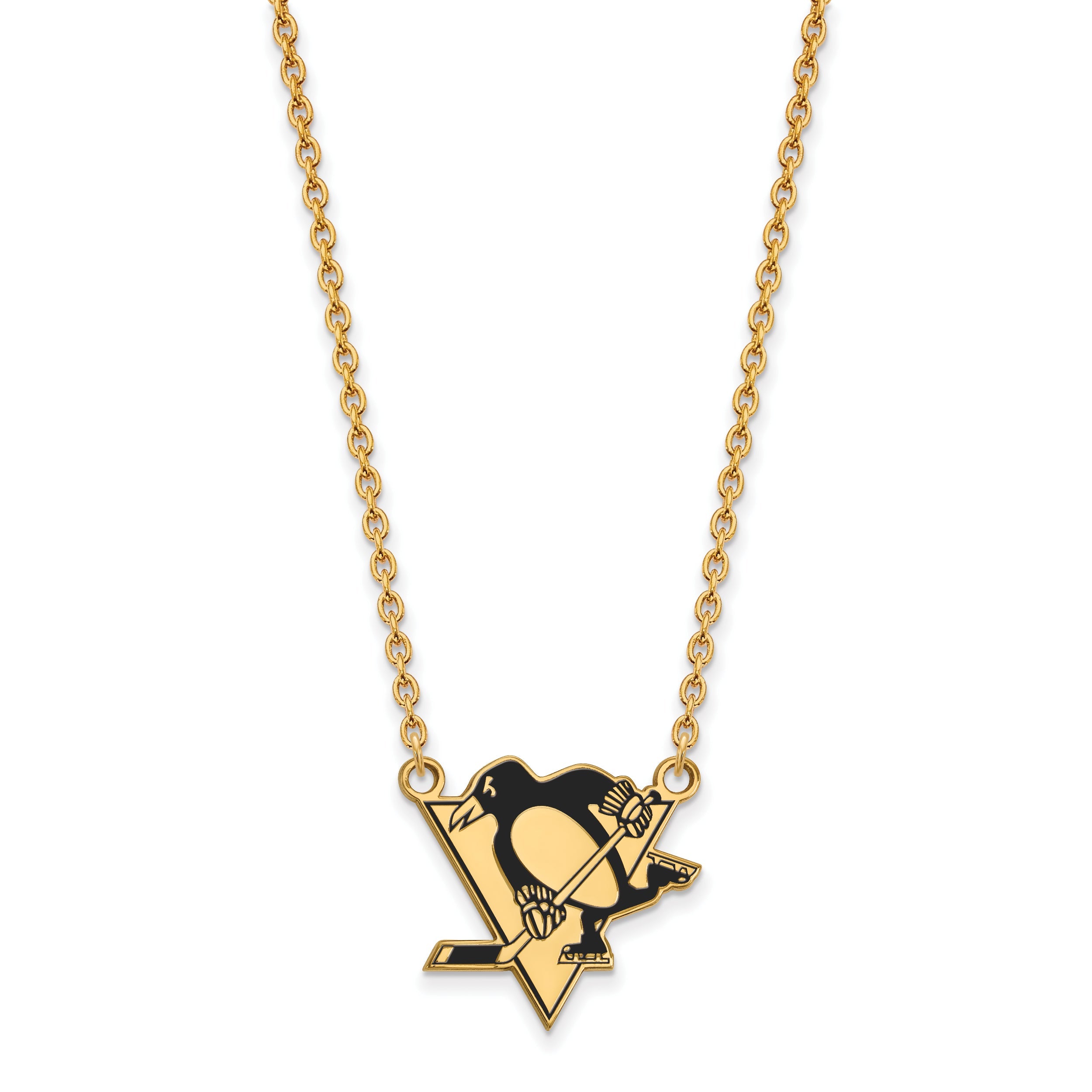 Gold Plated Sterling Silver Nhl Logoart Pittsburgh Penguins Large Enameled Pendant 18 Inch Necklace