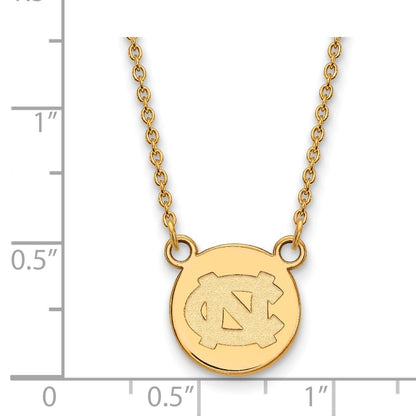 Gold Plated Sterling Silver Logoart University Of North Carolina Small Disc 18 Inch Necklace