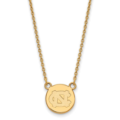 Gold Plated Sterling Silver Logoart University Of North Carolina Small Disc 18 Inch Necklace