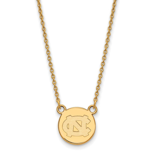 Gold Plated Sterling Silver Logoart University Of North Carolina Small Disc 18 Inch Necklace