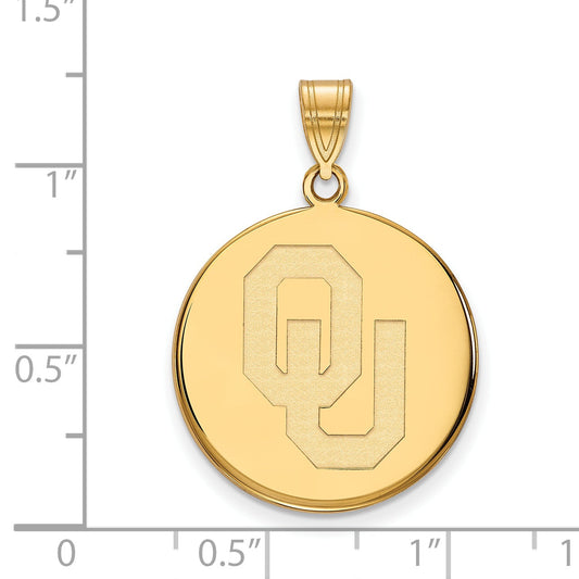 14K Yellow Gold Logoart University Of Oklahoma O U Large Disc Pendant