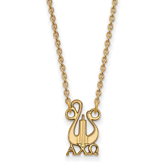 Gold Plated Sterling Silver Logoart Alpha Chi Omega Sorority Symbol Small Pendant 18 Inch Necklace