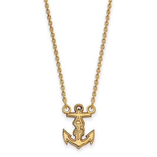 Gold Plated Sterling Silver Logoart Alpha Sigma Tau Sorority Symbol Extra Small Pendant 18 Inch Necklace