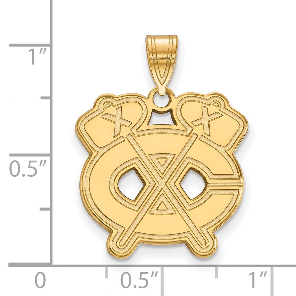 Gold Plated Sterling Silver Nhl Logoart Chicago Blackhawks Letter C And Tomahawk Large Pendant