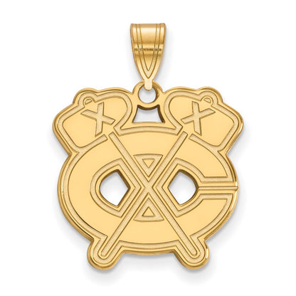 Gold Plated Sterling Silver Nhl Logoart Chicago Blackhawks Letter C And Tomahawk Large Pendant