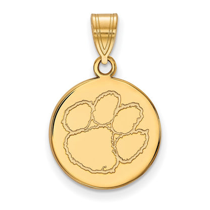 14K Yellow Gold Logoart Clemson University Tiger Paw Medium Disc Pendant