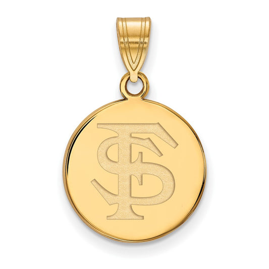 Gold Plated Sterling Silver Logoart Florida State University F S Medium Disc Pendant