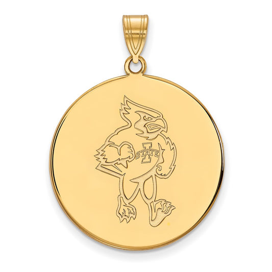 14K Yellow Gold Logoart Iowa State University Cardinal Extra Large Disc Pendant