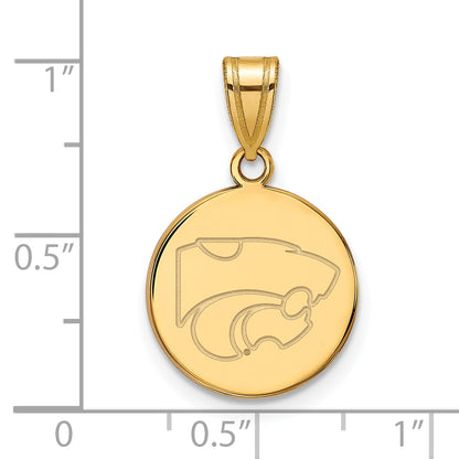 Gold Plated Sterling Silver Logoart Kansas State University Wildcat Medium Disc Pendant