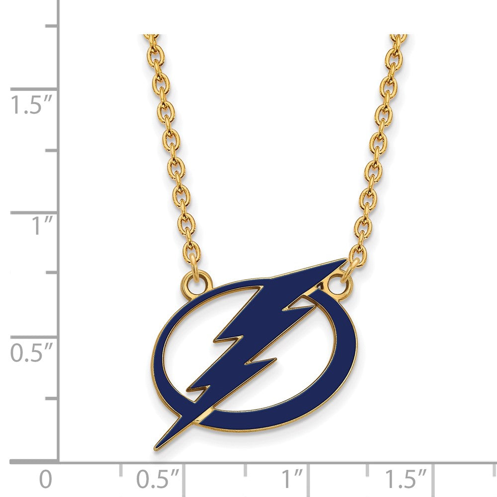 Gold Plated Sterling Silver Nhl Logoart Tampa Bay Lightning Large Enameled Pendant 18 Inch Necklace