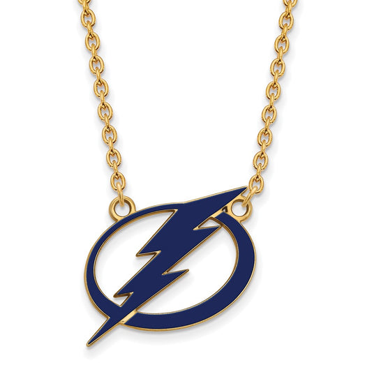 Gold Plated Sterling Silver Nhl Logoart Tampa Bay Lightning Large Enameled Pendant 18 Inch Necklace