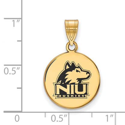 Gold Plated Sterling Silver Logoart Northern Illinois University N I U Huskies Medium Enameled Disc Pendant