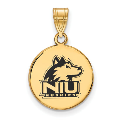 Gold Plated Sterling Silver Logoart Northern Illinois University N I U Huskies Medium Enameled Disc Pendant
