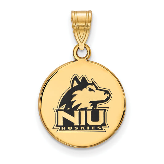 Gold Plated Sterling Silver Logoart Northern Illinois University N I U Huskies Medium Enameled Disc Pendant