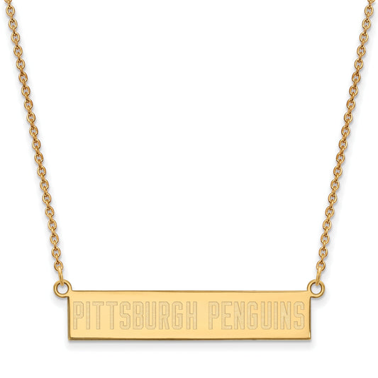 Gold Plated Sterling Silver Nhl Logoart Pittsburgh Penguins Small Bar 18 Inch Necklace