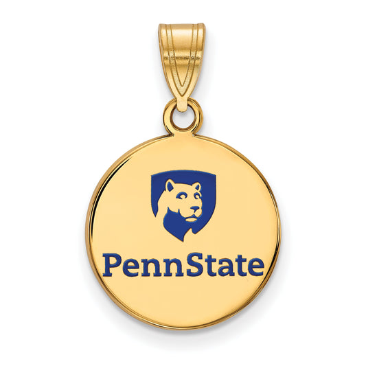 Gold Plated Sterling Silver Logoart Penn State University Medium Enameled Disc Pendant