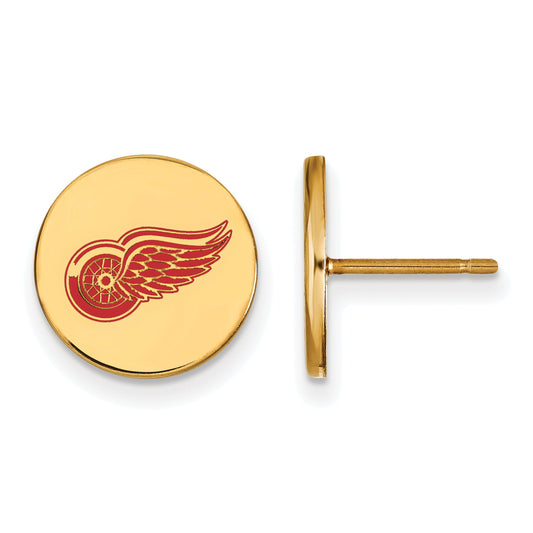 Gold Plated Sterling Silver Nhl Logoart Detroit Red Wings Small Enameled Disc Post Earrings
