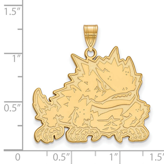 14K Yellow Gold Logoart Texas Christian University Horned Frog Extra Large Pendant