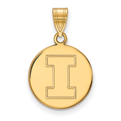 14K Yellow Gold Logoart University Of Illinois Letter I Medium Disc Pendant
