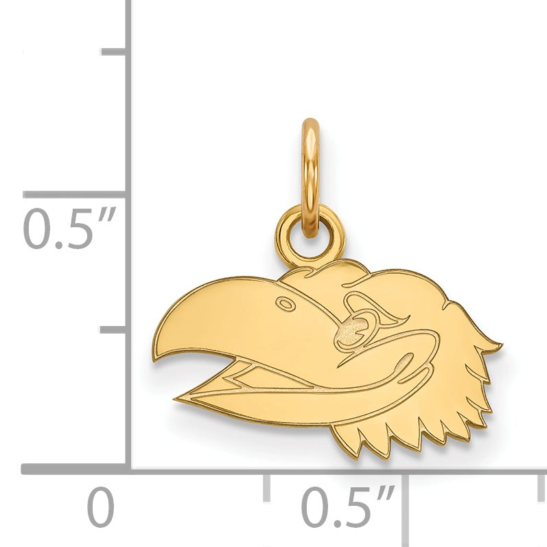 14K Yellow Gold Logoart University Of Kansas Jayhawk Extra Small Pendant
