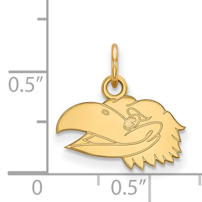 14K Yellow Gold Logoart University Of Kansas Jayhawk Extra Small Pendant