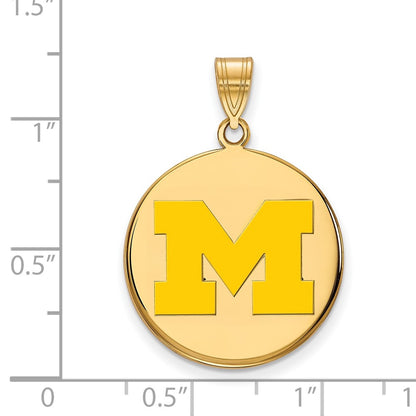 Gold Plated Sterling Silver Logoart University Of Michigan Letter M Large Yellow Enameled Disc Pendant
