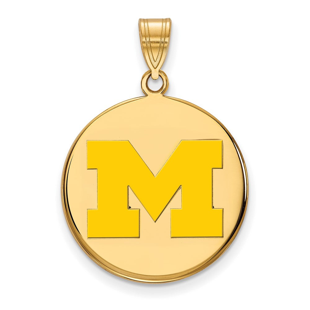 Gold Plated Sterling Silver Logoart University Of Michigan Letter M Large Yellow Enameled Disc Pendant