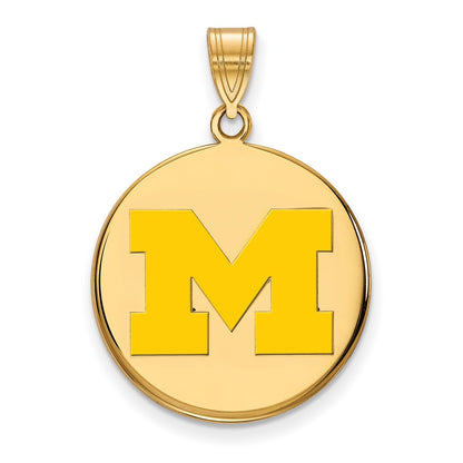Gold Plated Sterling Silver Logoart University Of Michigan Letter M Large Yellow Enameled Disc Pendant