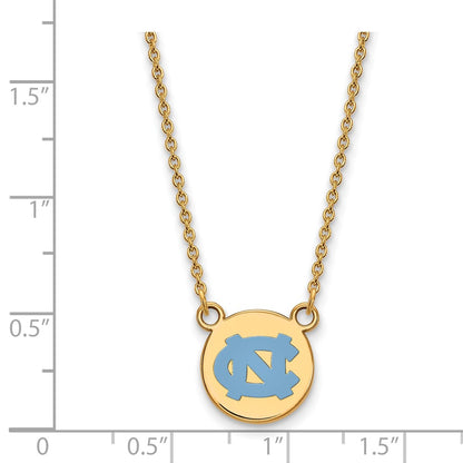Gold Plated Sterling Silver Logoart University Of North Carolina Small Enameled Disc Pendant 18 Inch Necklace