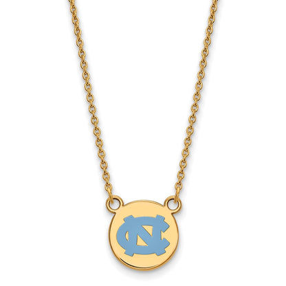 Gold Plated Sterling Silver Logoart University Of North Carolina Small Enameled Disc Pendant 18 Inch Necklace