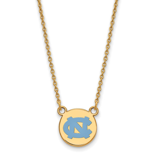 Gold Plated Sterling Silver Logoart University Of North Carolina Small Enameled Disc Pendant 18 Inch Necklace
