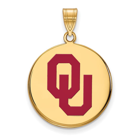 Gold Plated Sterling Silver Logoart University Of Oklahoma O U Large Enameled Disc Pendant