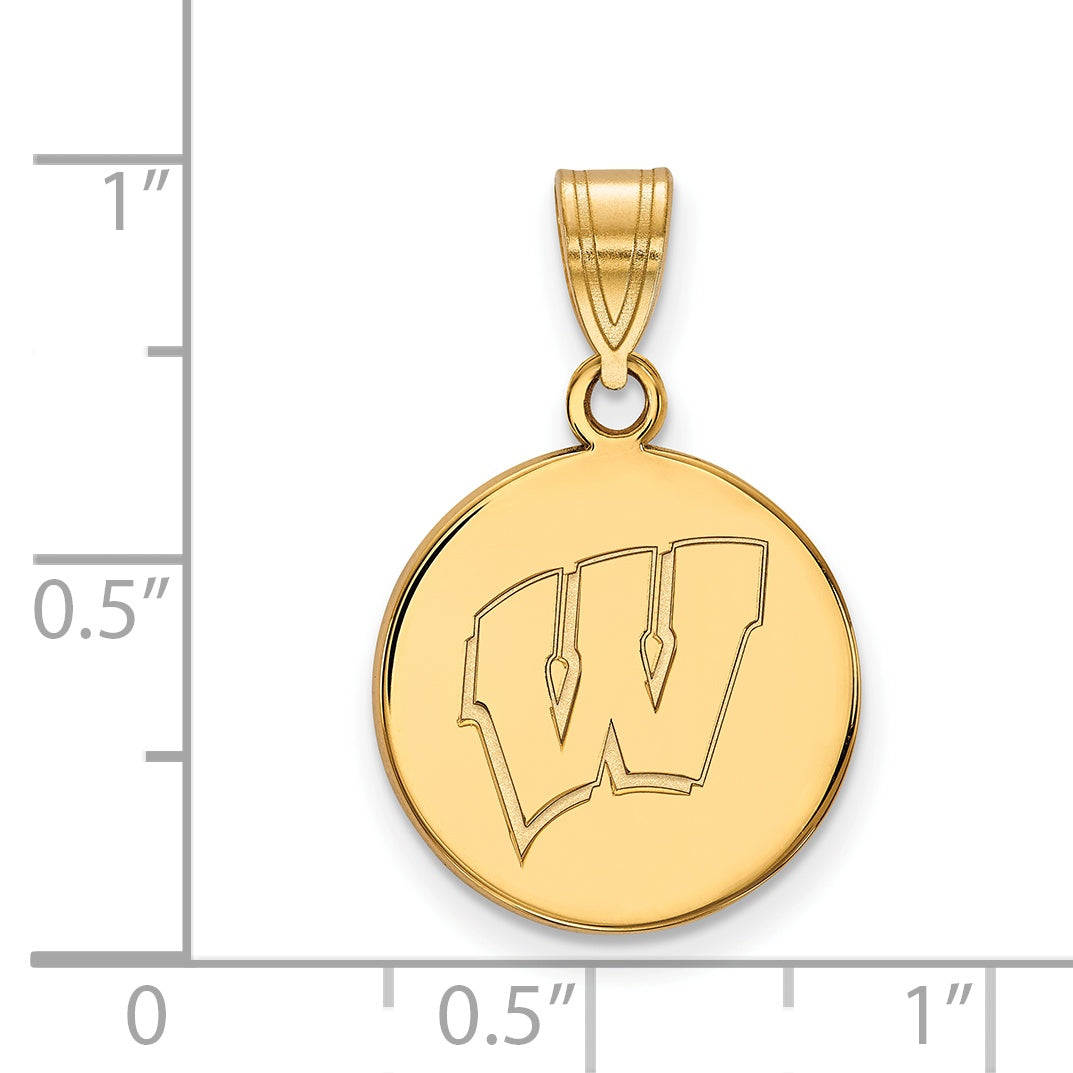 Gold Plated Sterling Silver Logoart University Of Wisconsin Letter W Medium Disc Pendant