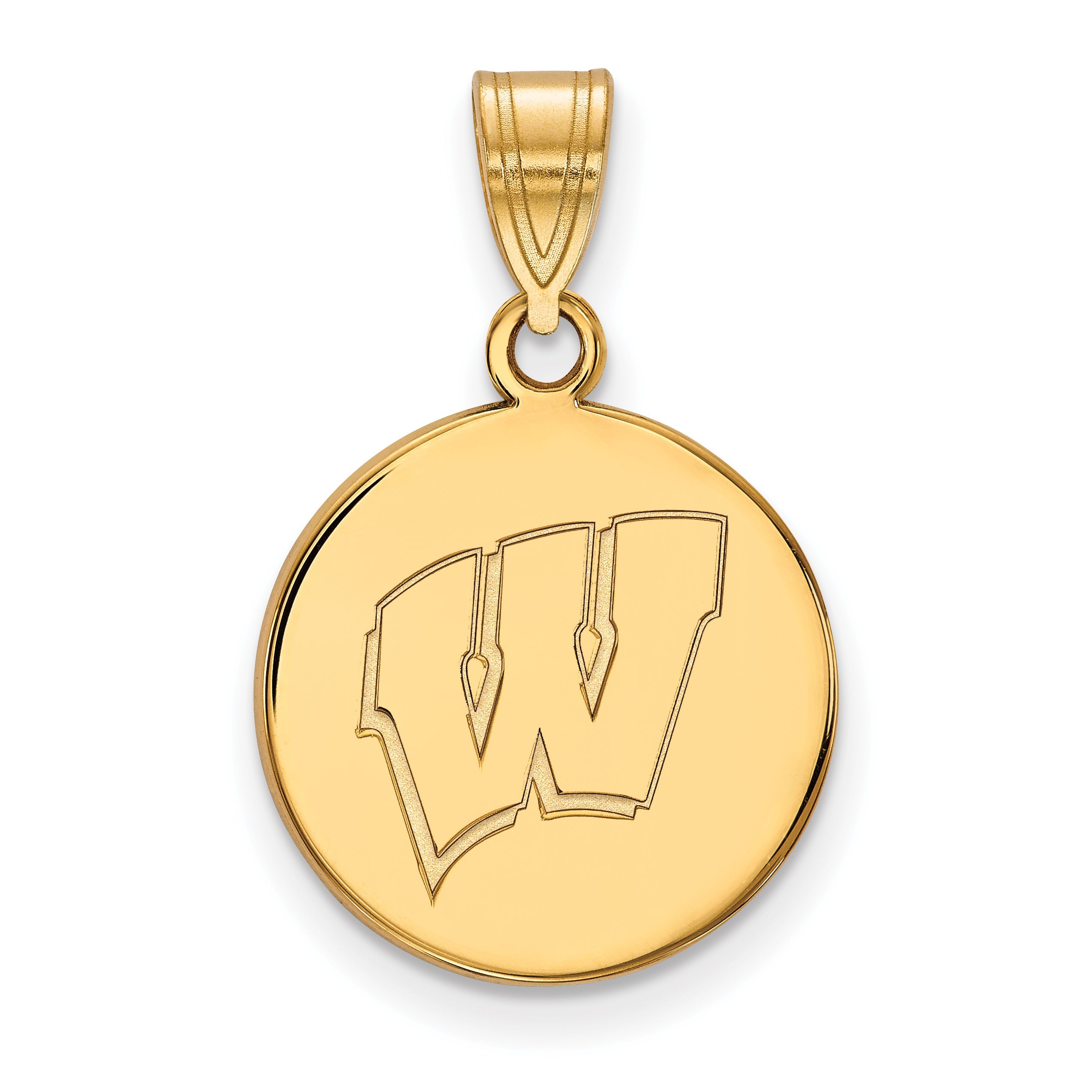 Gold Plated Sterling Silver Logoart University Of Wisconsin Letter W Medium Disc Pendant